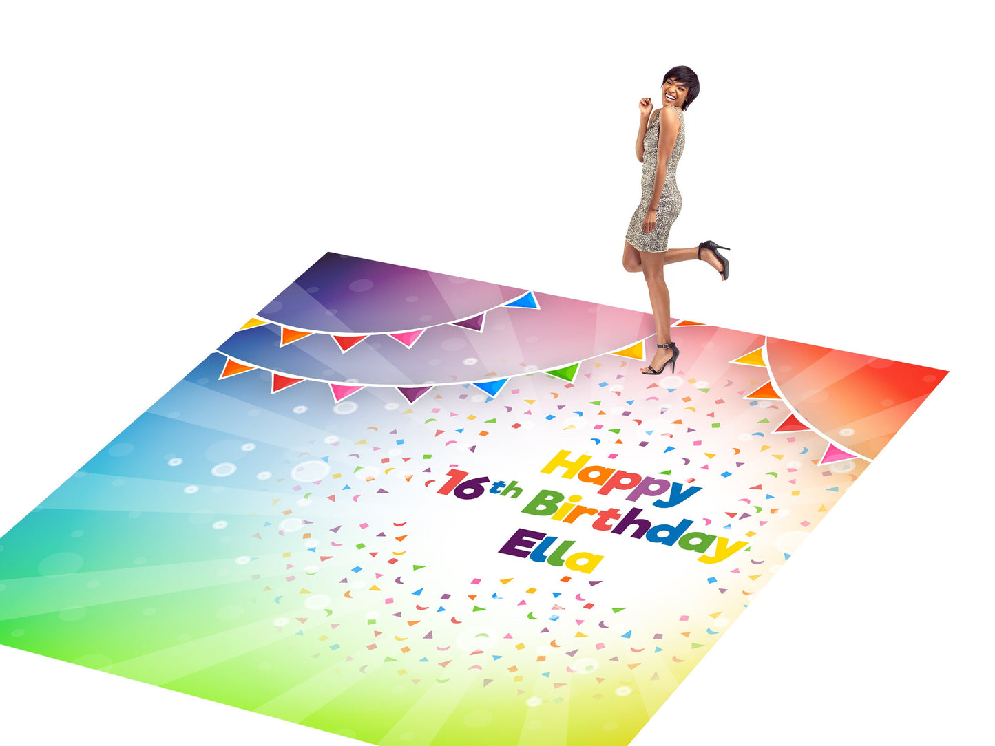 Customizable Birthday Decal Dance Floor Wrap Gloss/Matte Removable Vinyl. Vinyl to cover the entire dancefloor. Birthday party logo design