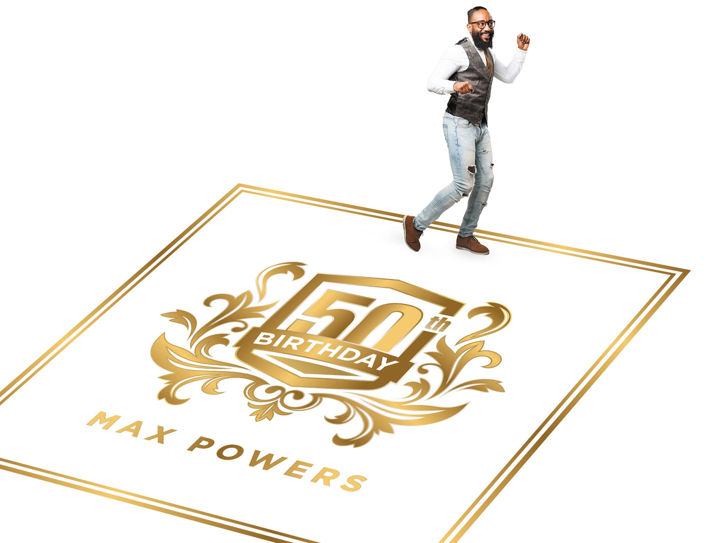 Customizable Birthday Decal Dance Floor Wrap Gloss/Matte Removable Vinyl. Vinyl to cover the entire dancefloor. Birthday party logo design