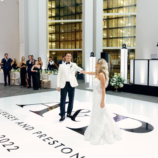 Custom Wedding Decal Dance Floor Wrap Gloss Removable Vinyl. Monogram Print and Vinyl to cover the entire dancefloor. Wedding logo design