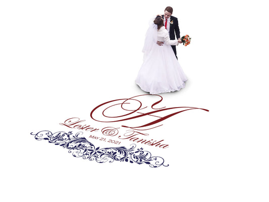 Custom Wedding Decal Dance Floor Wrap Gloss Removable Vinyl. Monogram Print and Vinyl to cover the entire dancefloor. Wedding logo design