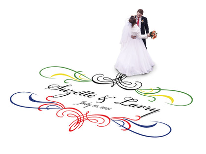 Custom Wedding Decal Dance Floor Wrap Gloss Removable Vinyl. Monogram Print and Vinyl to cover the entire dancefloor. Wedding logo design