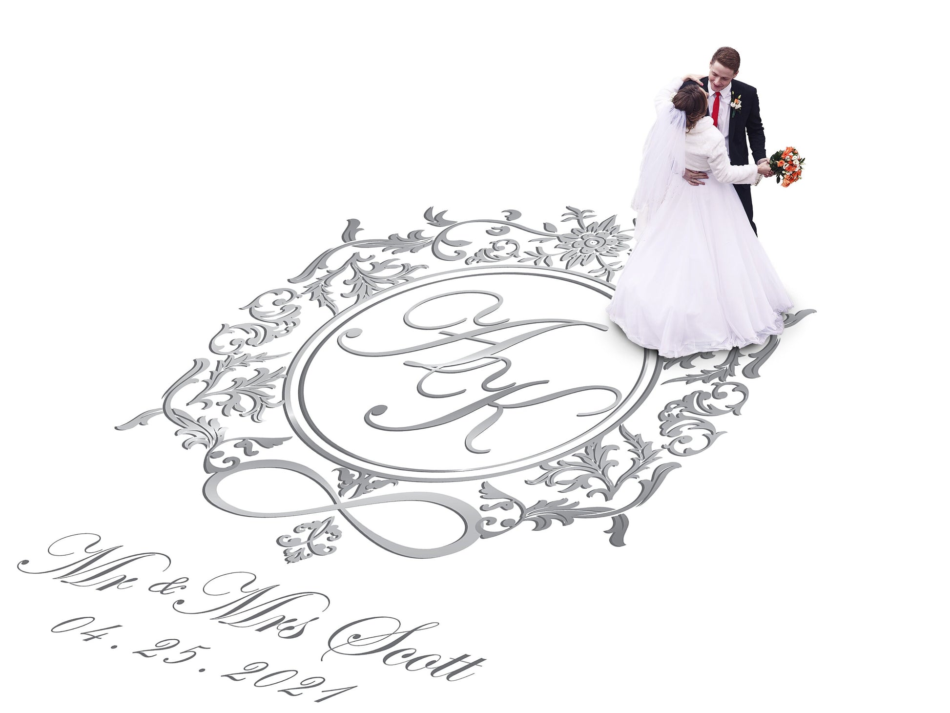 Custom Wedding Decal Dance Floor Wrap Gloss Removable Vinyl. Monogram Print and Vinyl to cover the entire dancefloor. Wedding logo design
