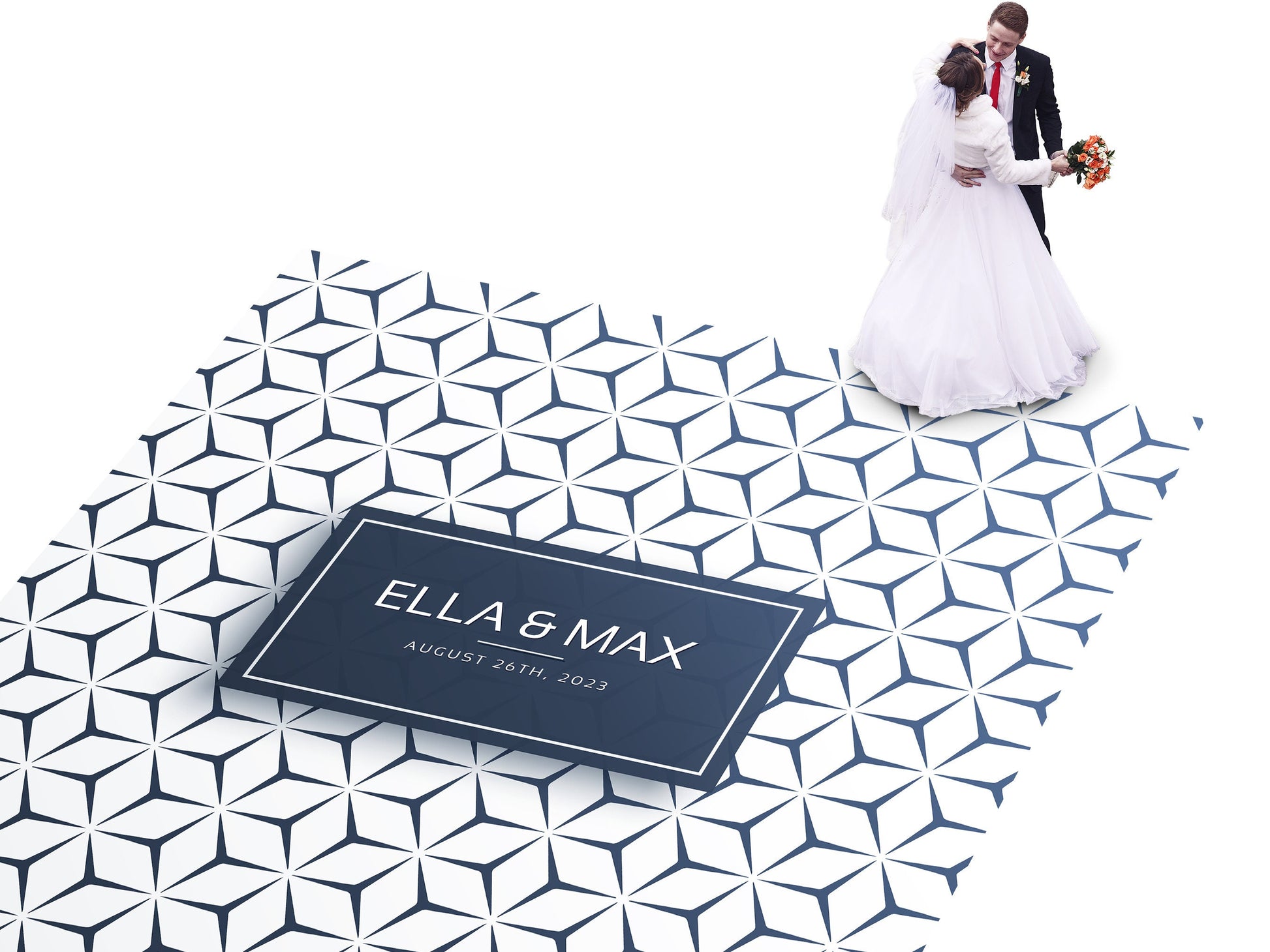 Geometric pattern Custom Wedding Dance Floor Wrap Gloss Removable Vinyl. Monogram Print & Vinyl to cover the dancefloor. Wedding logo design
