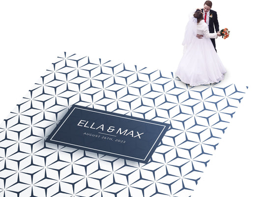Geometric pattern Custom Wedding Dance Floor Wrap Gloss Removable Vinyl. Monogram Print & Vinyl to cover the dancefloor. Wedding logo design