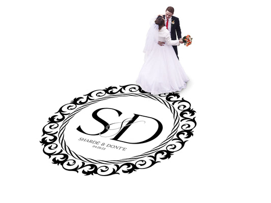 Custom Wedding Decal Dance Floor Wrap Gloss Removable Vinyl. Monogram Print and Vinyl to cover the entire dancefloor. Wedding logo design
