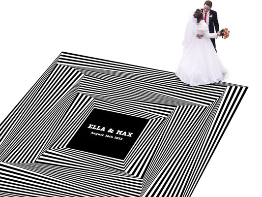 Geometric pattern Custom Wedding Dance Floor Wrap Gloss Removable Vinyl. Monogram Print & Vinyl to cover the dancefloor. Wedding logo design