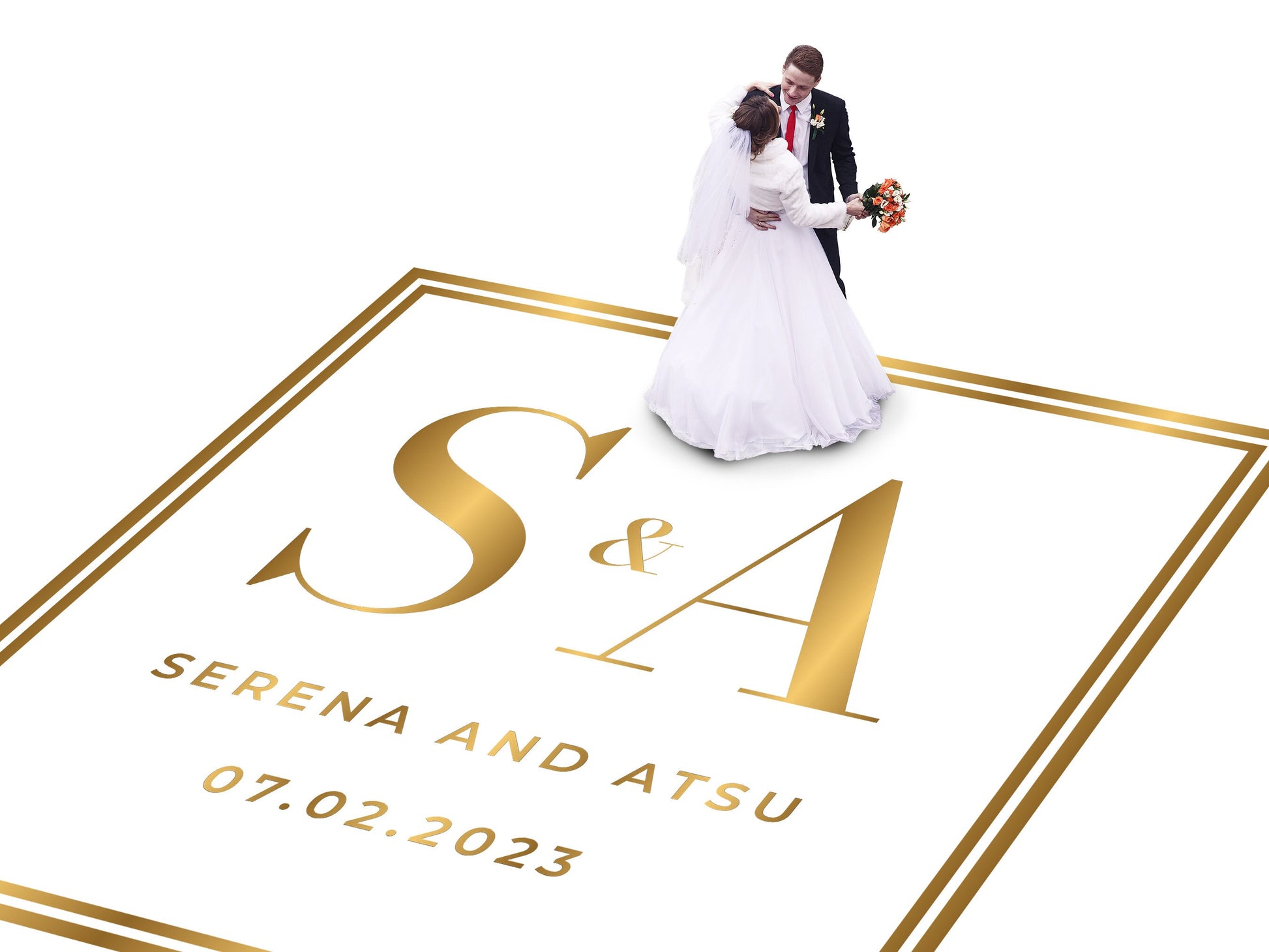 Custom Wedding Decal Dance Floor Wrap Gloss Removable Vinyl. Monogram Print and Vinyl to cover the entire dancefloor. Wedding logo design
