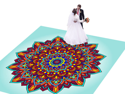 Indian Wedding Mehdi Mandala Full Color Print . Wedding Decal Dancefloor Wrap Gloss Removable Vinyl. Monogram Print to cover your dancefloor