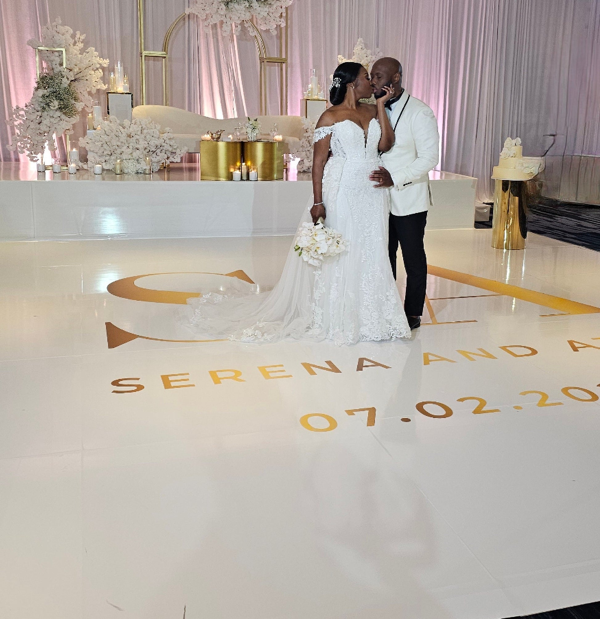 Custom Wedding Decal Dance Floor Wrap Gloss Removable Vinyl. Monogram Print and Vinyl to cover the entire dancefloor. Wedding logo design