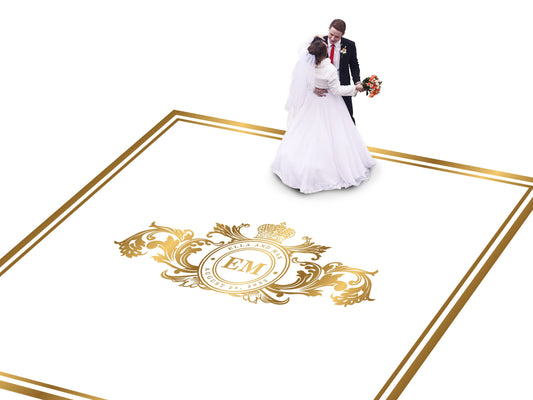Custom Wedding Decal Dance Floor Wrap Gloss Removable Vinyl. Monogram Print and Vinyl to cover the entire dancefloor. Wedding logo design
