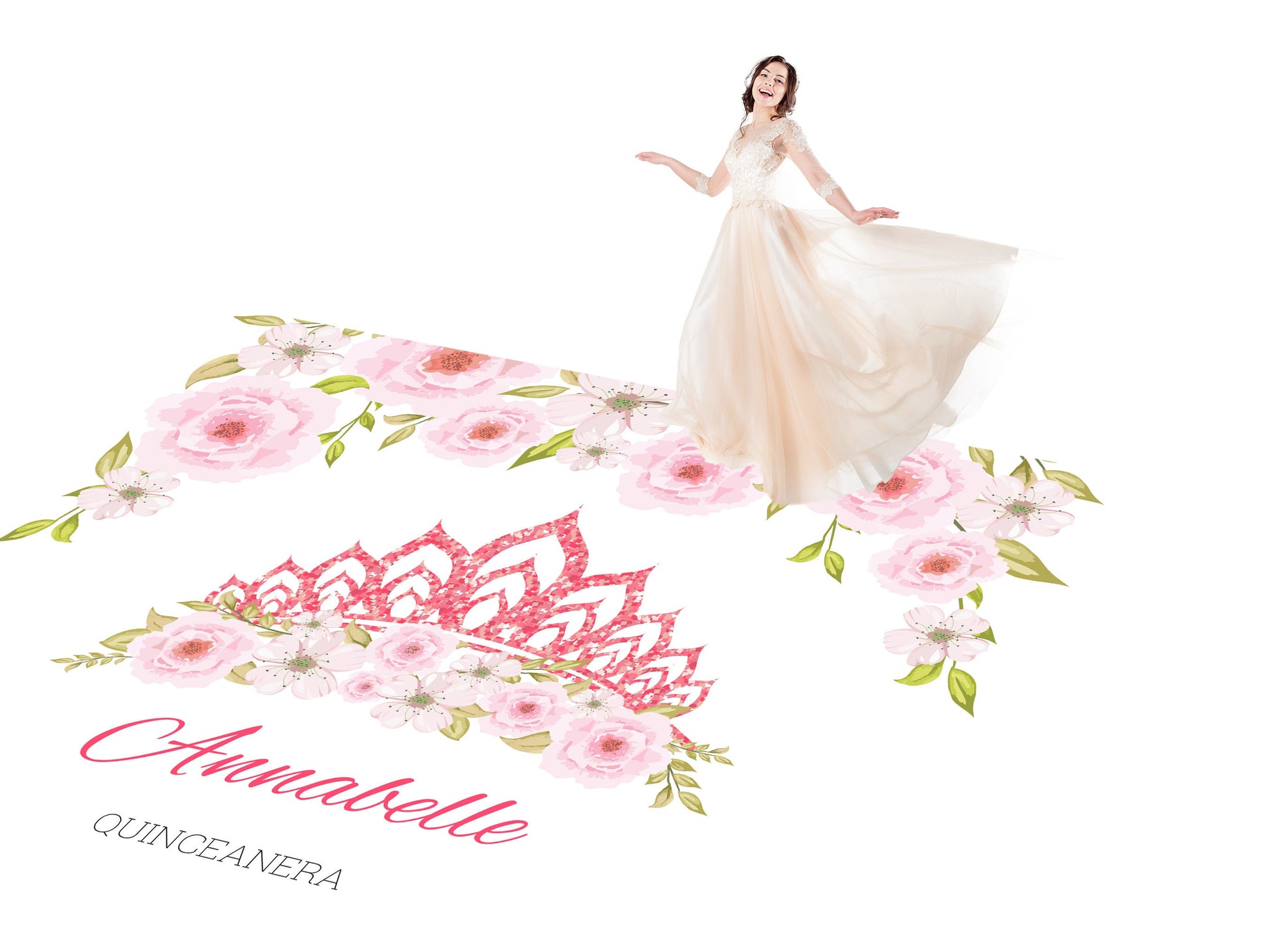 Customizable Quinceañera Decal Dance Floor Wrap. Removable Vinyl. Vinyl covers entire dancefloor. Cubierta de piso de quinceañera. Free Ship