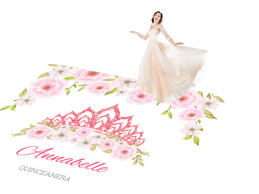 Customizable Quinceañera Decal Dance Floor Wrap. Removable Vinyl. Vinyl covers entire dancefloor. Cubierta de piso de quinceañera. Free Ship