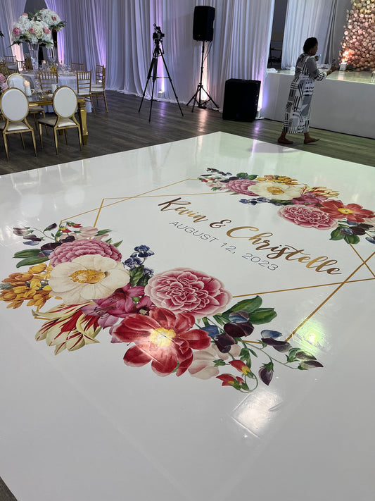 Custom Wedding Decal Dance Floor Wrap Gloss Removable Vinyl. Monogram Print and Vinyl to cover the entire dancefloor. Wedding logo design