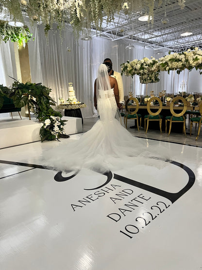 Custom Wedding Decal Dance Floor Wrap Gloss Removable Vinyl. Monogram Print and Vinyl to cover the entire dancefloor. Wedding logo design.