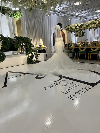 Custom Wedding Decal Dance Floor Wrap Gloss Removable Vinyl. Monogram Print and Vinyl to cover the entire dancefloor. Wedding logo design.
