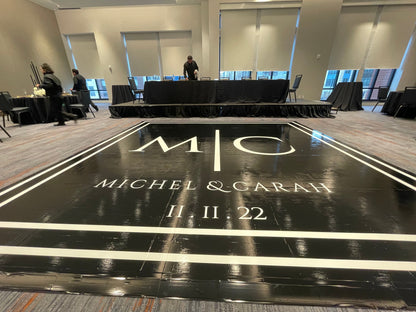 Custom Wedding Decal Dance Floor Wrap Gloss Removable Vinyl. Monogram Print and Vinyl to cover the entire dancefloor. Wedding logo design