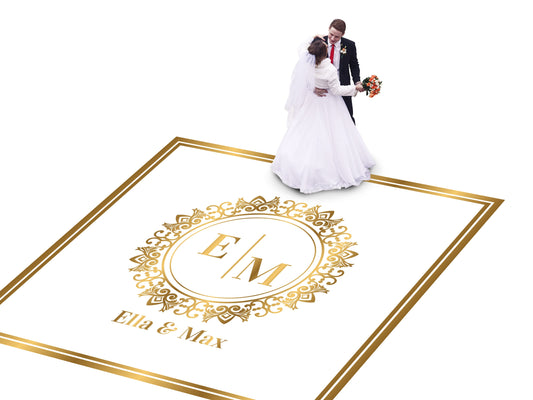 Custom Wedding Decal Dance Floor Wrap Gloss Removable Vinyl. Monogram Print and Vinyl to cover the entire dancefloor. Wedding logo design