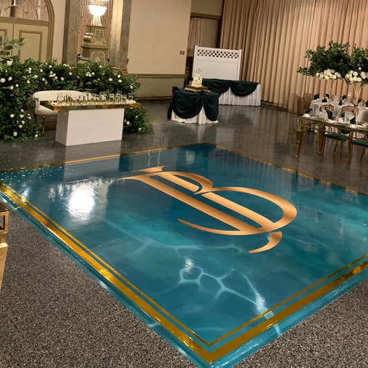 Custom Wedding Decal Dance Floor Wrap Gloss Removable Vinyl. Monogram Print and Vinyl to cover the entire dancefloor. Wedding logo design