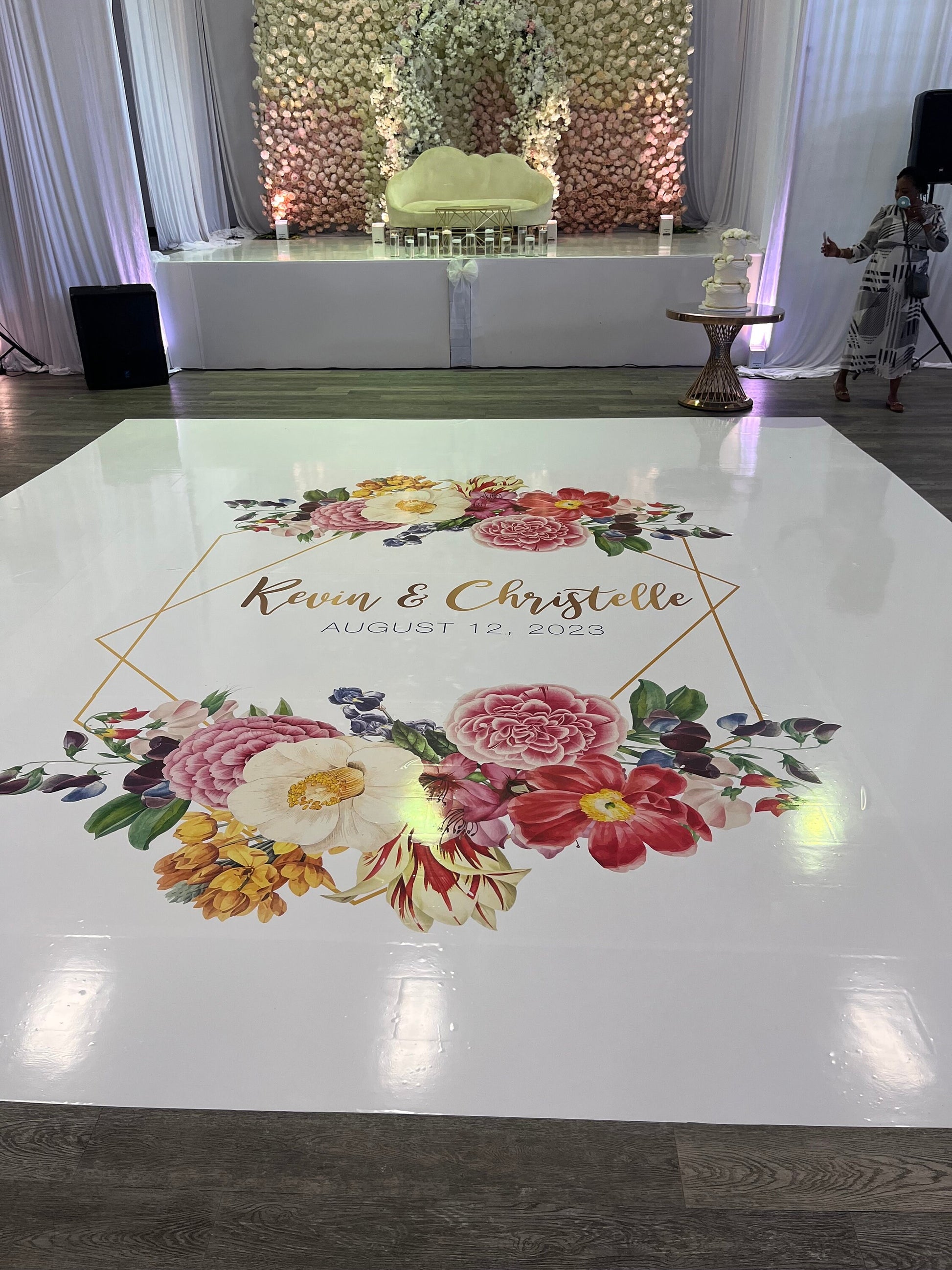Custom Wedding Decal Dance Floor Wrap Gloss Removable Vinyl. Monogram Print and Vinyl to cover the entire dancefloor. Wedding logo design