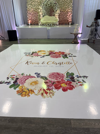 Custom Wedding Decal Dance Floor Wrap Gloss Removable Vinyl. Monogram Print and Vinyl to cover the entire dancefloor. Wedding logo design