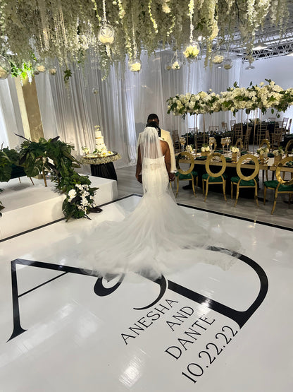 Custom Wedding Decal Dance Floor Wrap Gloss Removable Vinyl. Monogram Print and Vinyl to cover the entire dancefloor. Wedding logo design.