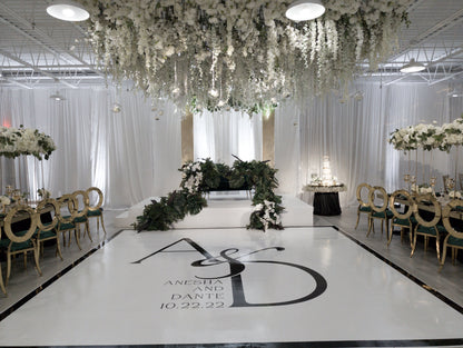 Custom Wedding Decal Dance Floor Wrap Gloss Removable Vinyl. Monogram Print and Vinyl to cover the entire dancefloor. Wedding logo design.