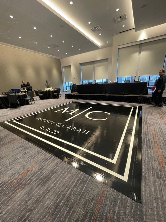 Custom Wedding Decal Dance Floor Wrap Gloss Removable Vinyl. Monogram Print and Vinyl to cover the entire dancefloor. Wedding logo design