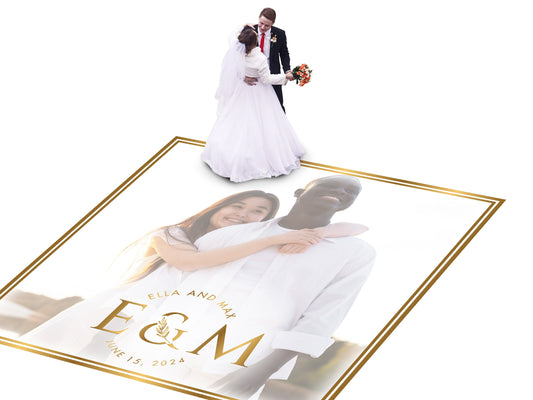 Super Unique Custom Wedding Photo Portrait Dance Floor Wrap Design. Removable Vinyl. Floor Wrap Print to cover the dancefloor. Wedding logo