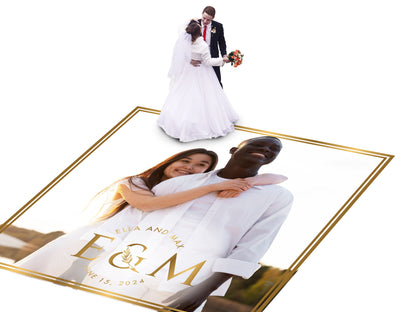 Super Unique Custom Wedding Photo Portrait Dance Floor Wrap Design. Removable Vinyl. Floor Wrap Print to cover the dancefloor. Wedding logo