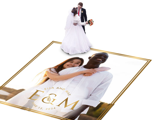Super Unique Custom Wedding Photo Portrait Dance Floor Wrap Design. Removable Vinyl. Floor Wrap Print to cover the dancefloor. Wedding logo