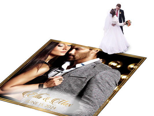 Super Unique Custom Wedding Photo Portrait Dance Floor Wrap Design. Removable Vinyl. Floor Wrap Print to cover the dancefloor. Wedding logo