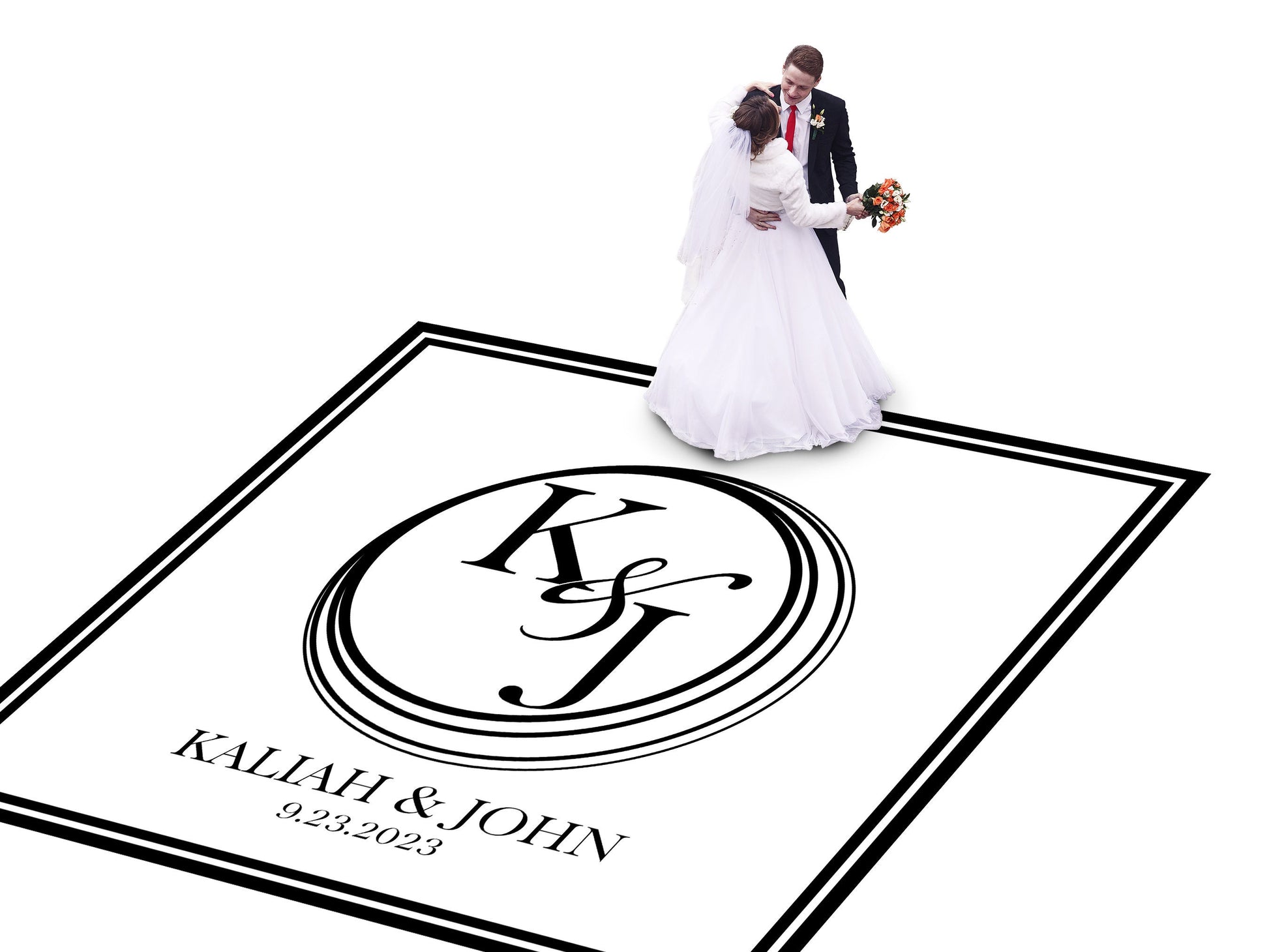 Custom Wedding Decal Dance Floor Wrap Gloss Removable Vinyl. Monogram Print and Vinyl to cover the entire dancefloor. Wedding logo design