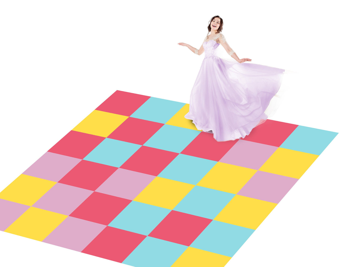 Multi Colored Checkerboard Decal Dance Floor Wrap Gloss Removable Vinyl. Print and vinyl will cover the entire dance floor. Wedding logo.