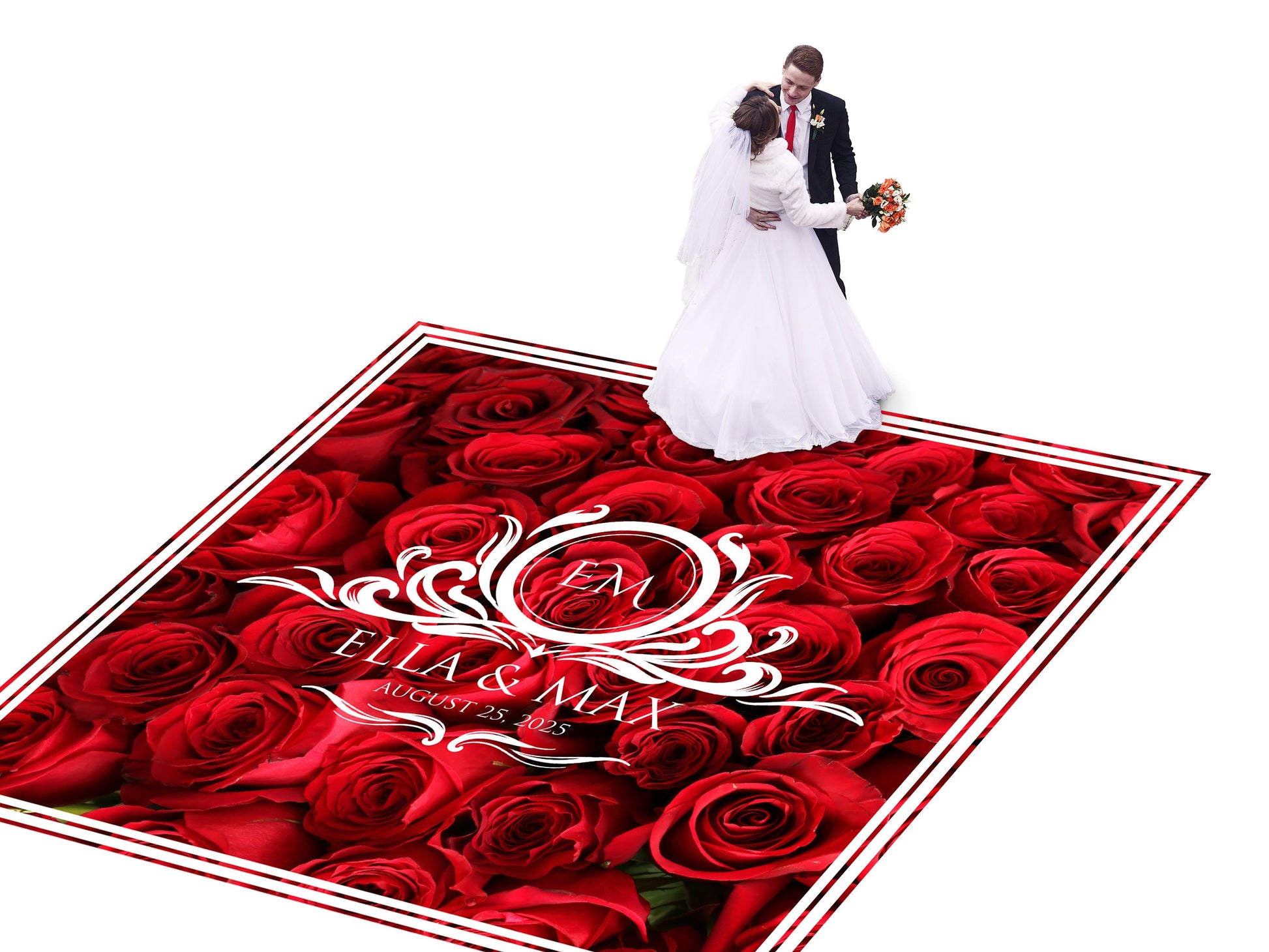 Custom Wedding Decal Dance Floor Wrap Gloss Removable Vinyl. Monogram Print and Vinyl to cover the entire dancefloor. Wedding logo design