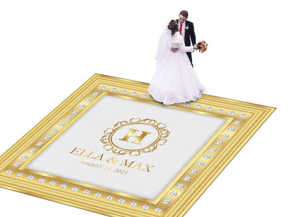 Super Unique Photo Frame Wedding Dance Floor Wrap Gloss Removable Vinyl. Print and Vinyl to cover the entire dancefloor. Wedding logo design