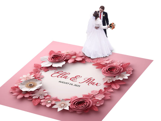 Quirky Fun Custom Wedding Decal Dance Floor Wrap. Gloss Removable Vinyl Monogram Print and Vinyl to cover the entire dancefloor. Logo.
