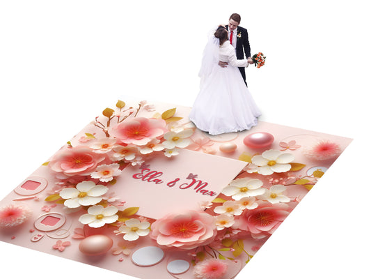 Quirky Fun Custom Wedding Decal Dance Floor Wrap. Gloss Removable Vinyl Monogram Print and Vinyl to cover the entire dancefloor. Logo.