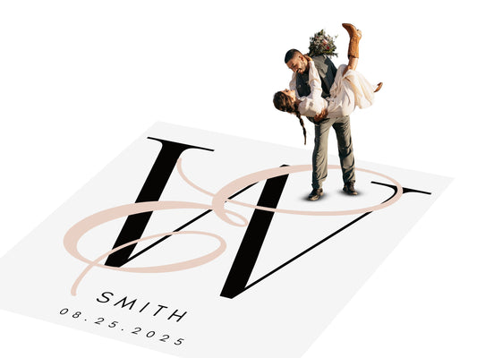 Custom Wedding Decal Dance Floor Wrap. Gloss Removable Vinyl. Monogram Print and Vinyl to cover your entire dancefloor. Wedding logo design.