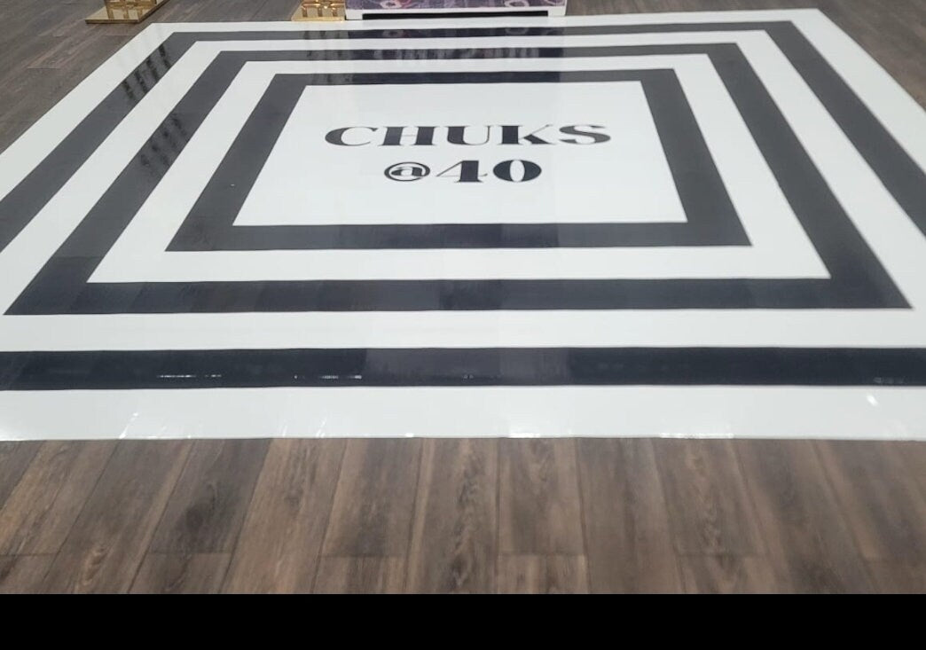 Geometric pattern Custom Wedding Dance Floor Wrap Gloss Removable Vinyl. Monogram Print & Vinyl to cover the dancefloor. Wedding logo design