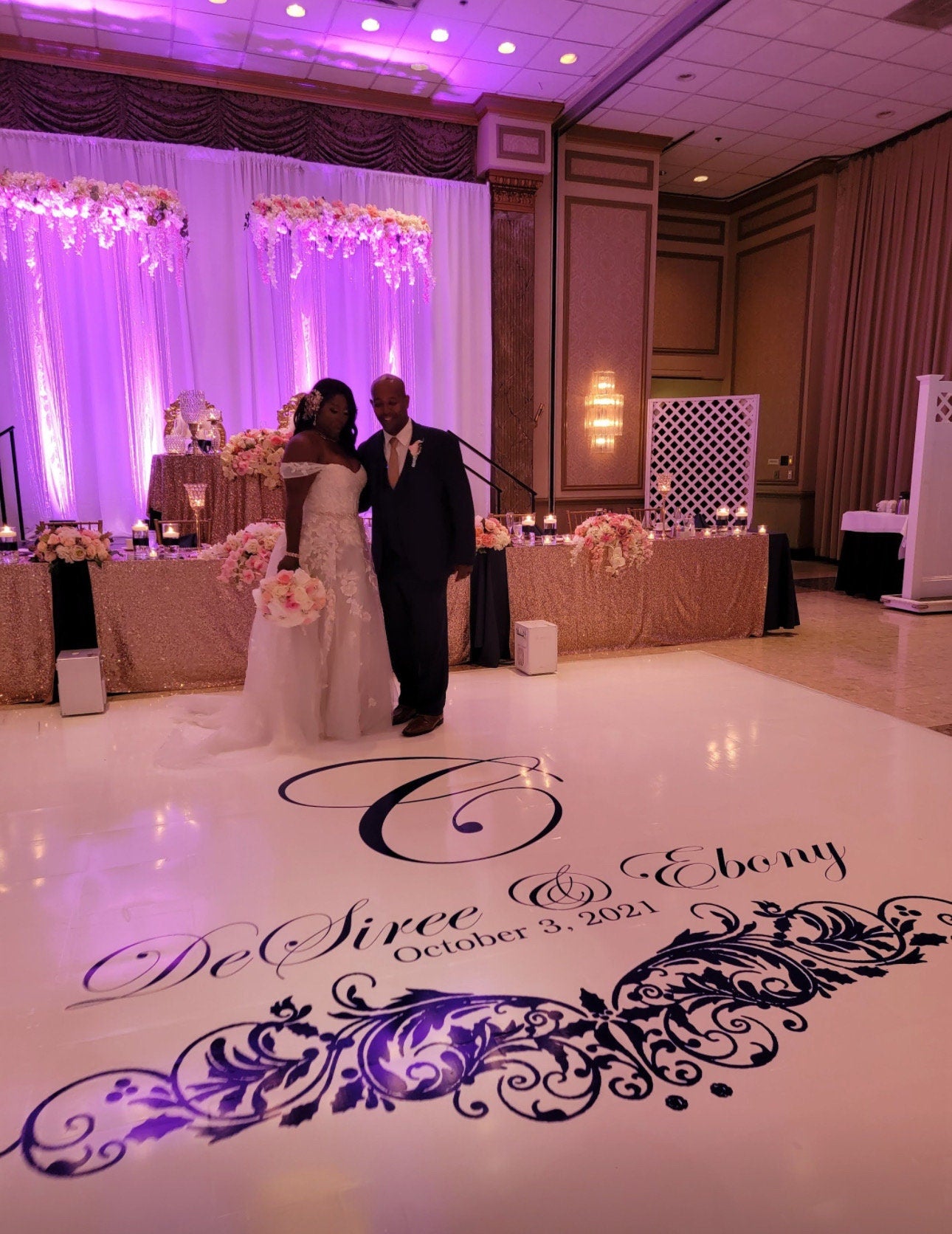 Custom Wedding Decal Dance Floor Wrap Gloss Removable Vinyl. Monogram Print and Vinyl to cover the entire dancefloor. Wedding logo design