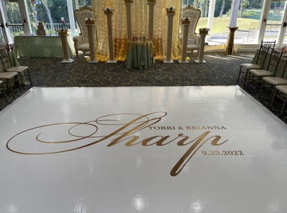 Custom Wedding Decal Dance Floor Wrap Gloss Removable Vinyl. Monogram Print and Vinyl to cover the entire dancefloor. Wedding logo design