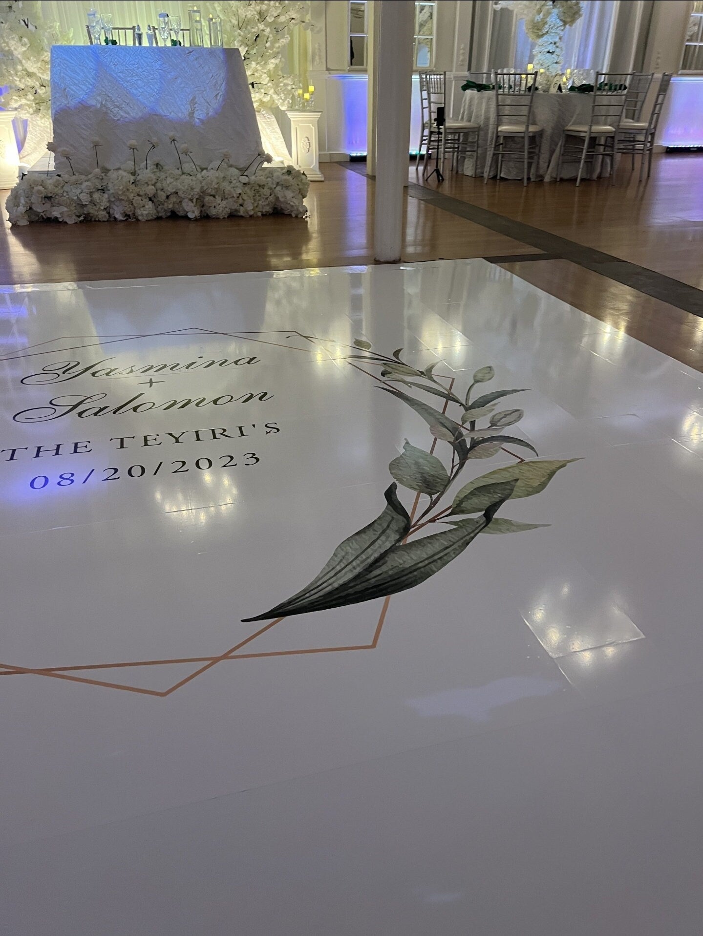 Custom Wedding Decal Dance Floor Wrap Gloss Removable Vinyl. Monogram Print and Vinyl to cover the entire dancefloor. Wedding logo design