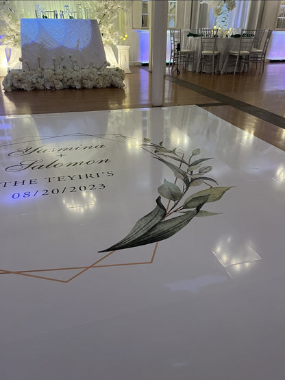 Custom Wedding Decal Dance Floor Wrap Gloss Removable Vinyl. Monogram Print and Vinyl to cover the entire dancefloor. Wedding logo design