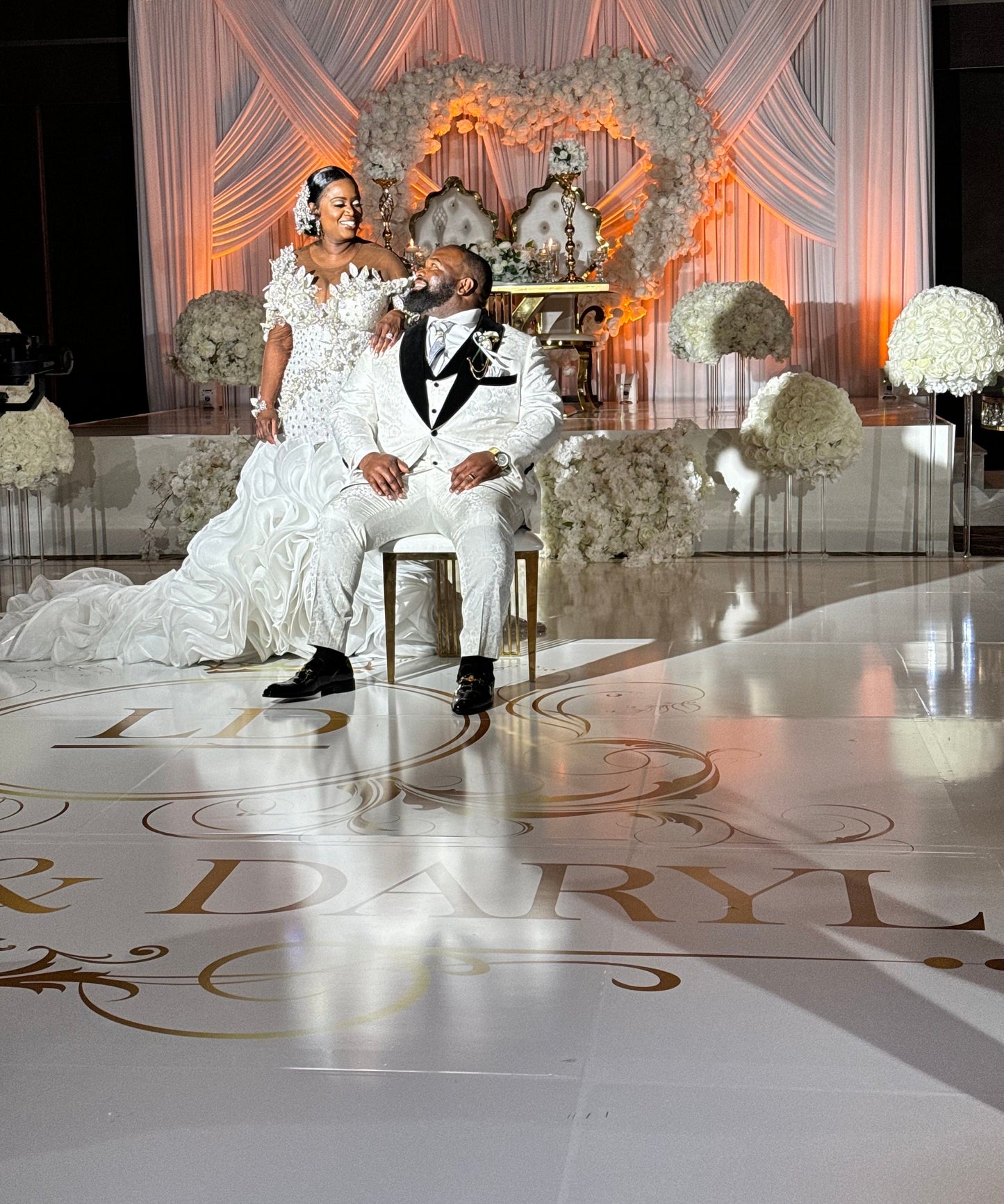 Custom Wedding Decal Dance Floor Wrap Gloss Removable Vinyl. Monogram Print and Vinyl to cover the entire dancefloor. Wedding logo design