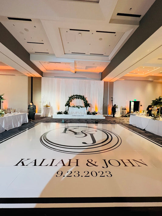 Custom Wedding Decal Dance Floor Wrap Gloss Removable Vinyl. Monogram Print and Vinyl to cover the entire dancefloor. Wedding logo design