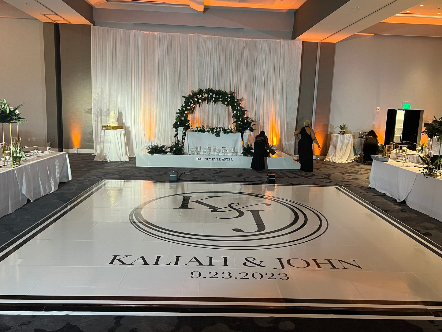 Custom Wedding Decal Dance Floor Wrap Gloss Removable Vinyl. Monogram Print and Vinyl to cover the entire dancefloor. Wedding logo design