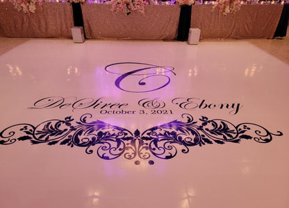 Custom Wedding Decal Dance Floor Wrap Gloss Removable Vinyl. Monogram Print and Vinyl to cover the entire dancefloor. Wedding logo design