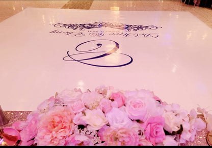 Custom Wedding Decal Dance Floor Wrap Gloss Removable Vinyl. Monogram Print and Vinyl to cover the entire dancefloor. Wedding logo design