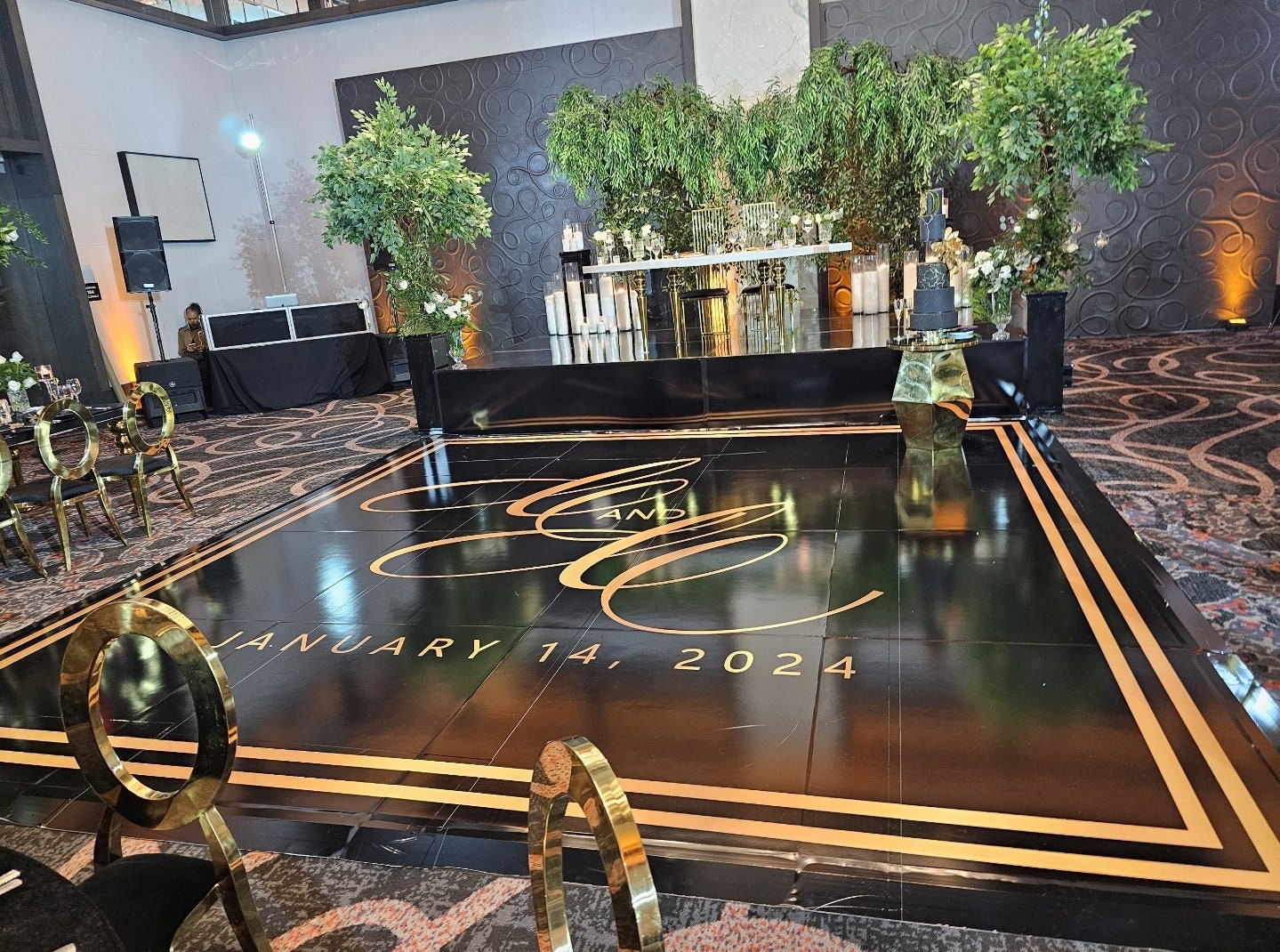 Custom Wedding Decal Dance Floor Wrap Gloss Removable Vinyl. Monogram Print and Vinyl to cover the entire dancefloor. Wedding logo design