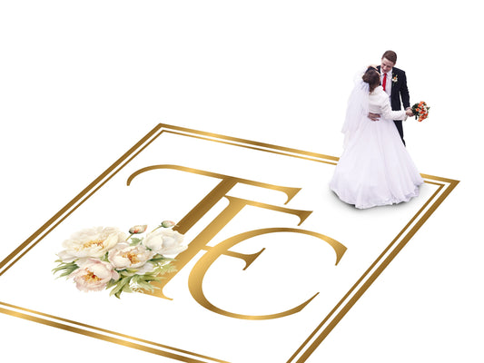Custom Wedding Decal Dance Floor Wrap Gloss Removable Vinyl. Monogram Print and Vinyl to cover the entire dancefloor. Wedding logo design